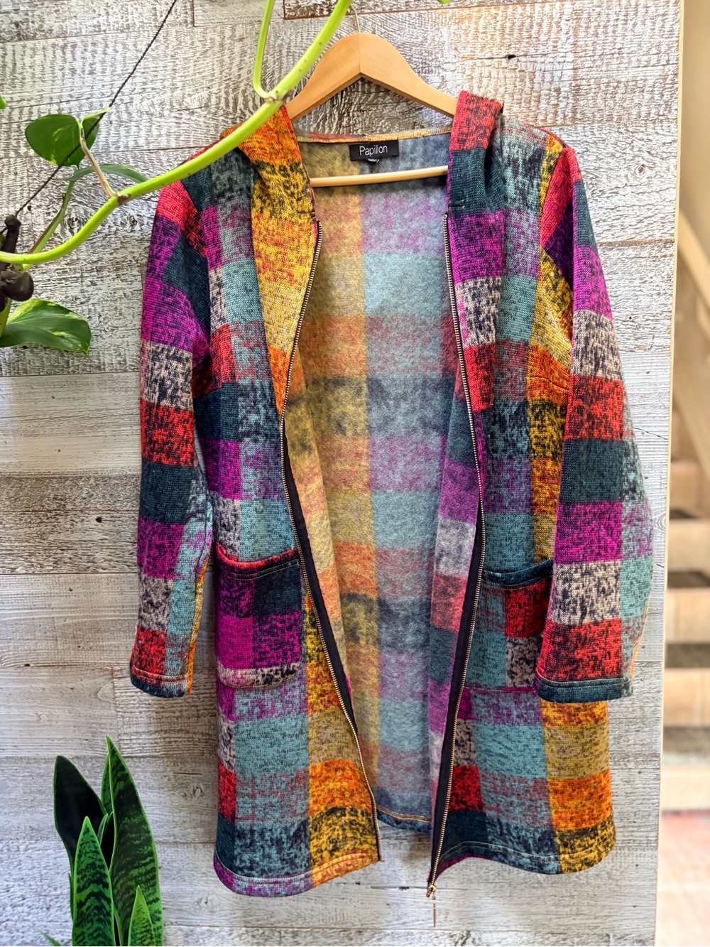 Papillon | Multicolour Knit Boho Hooded Long Zip Sweater/Coatigan - Women's S